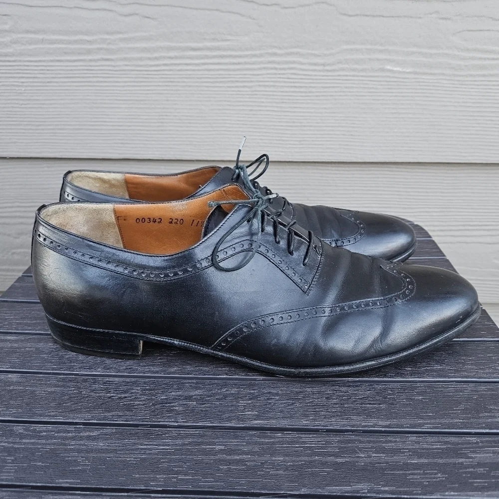 Salvatore Ferragamo Studio Italy Black Leather Wingtip Brogue Oxford Shoe 11.5 D
